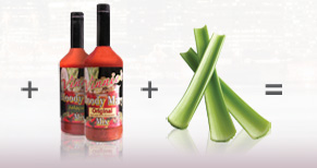 Bottle of Vinnies Bloody Mary Mix and Celery Stick